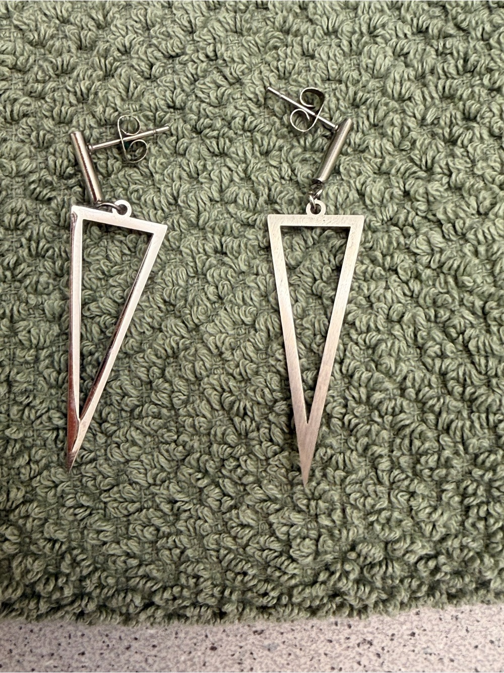 Sterling Silver Geometric Triangle Drop Earrings - Silver